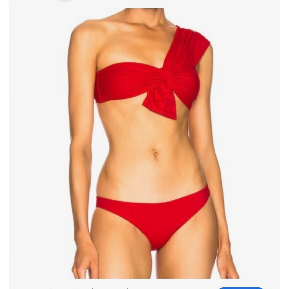 Marysia Venice Bow Red Smocked Bikini Top L Beach Boho Resortwear Clean Girl